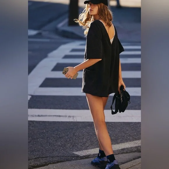 Free People Hot Shot Tee Romper in Green Sheen size Large - Picture 8 of 8